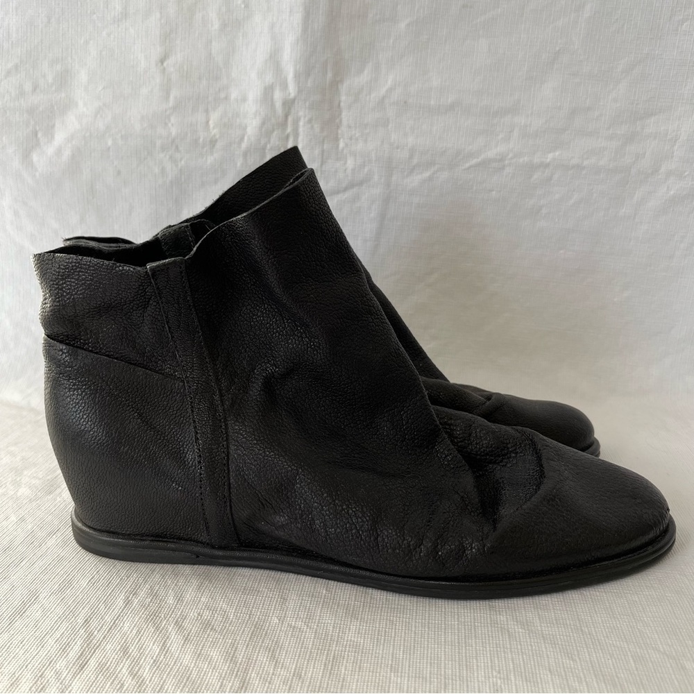 Stewart Weitzman Sprite Slouchy Black Leather Wedge Ankle Booties